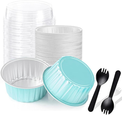 25PCS Round Mini Loaf Pans with Lids,Mini Cake Pans with Lids,Disposable Ramekin