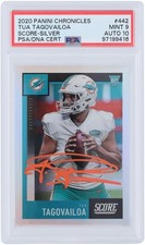 Tua Tagovailoa Dolphins Signed 2020 Panini Chronicles #442 PSA 9/10 Rookie Card. rookie card picture