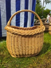Wicker Basket with Braided Rim – Handwoven Oval Gathering Basket