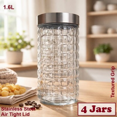 Jonas France 1,6L Glas Bubble Textur Edelstahl Deckel Küche Kanister