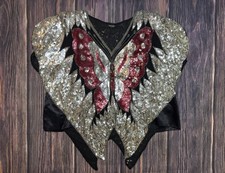 Vintage 1980's Silk Sequin Silver Red Black Butterfly Disco Party Top