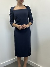 Kimora Lee Simmons Navy Blue Square Neck Midi Pencil Dress 3/4 Sleeves Size 8