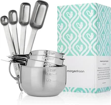 Stainless Steel Measuring Cups and Spoons Set - Heavy Duty, Dishwasher Safe, All