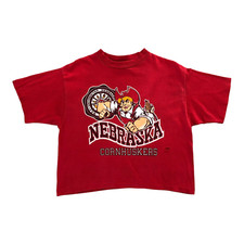 90s Vintage NEBRASKA CORNHUSKERS Womens Cropped T Shirt Medium Single Stitch