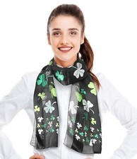 St.Patrick's Shamrock Multi Clover Theme Silk-Feeling Lightweight Fashion Scarf