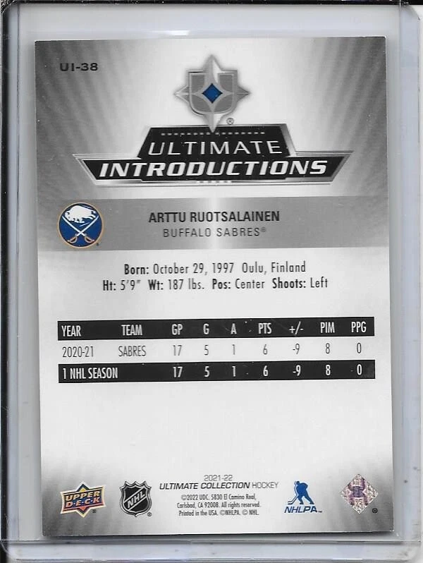 2021-22 Ultimate Collection Arttu Ruotsalainen Ultimate Introductions # UI-38 - Image 2 of 2