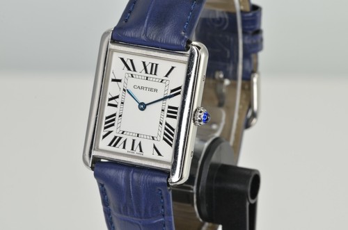 Cartier Tank Solo Quadrante Argento Orologio al Quarzo da Uomo 2715  WS7A0028 Cinturino in Pelle Blu | eBay