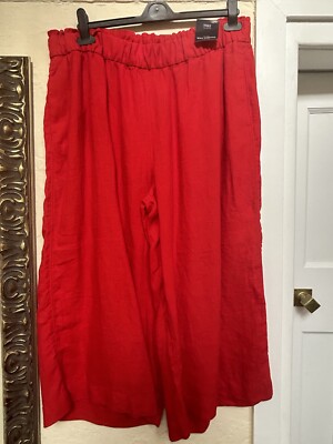 BRANDNEU MIT ETIKETT MARKS & SPENCER COLLECTION ROTE WEITE CROPPED LEINENHOSE GRÖSSE 18 REGULAR