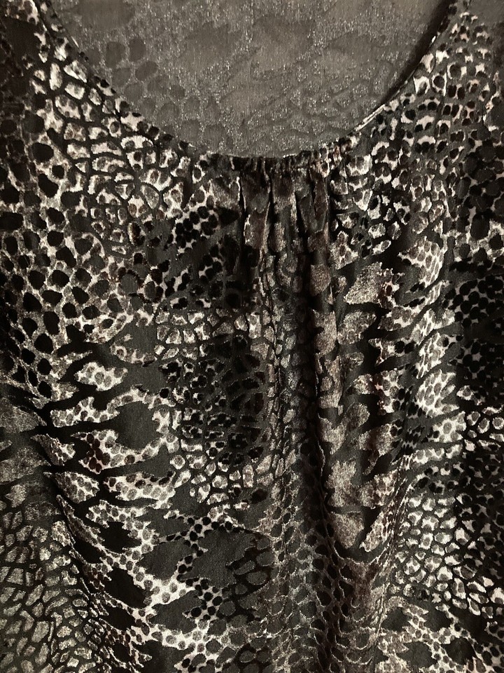 Per Una Black Silver Snake Skin Animal Print Top Long Sleeves Scoop