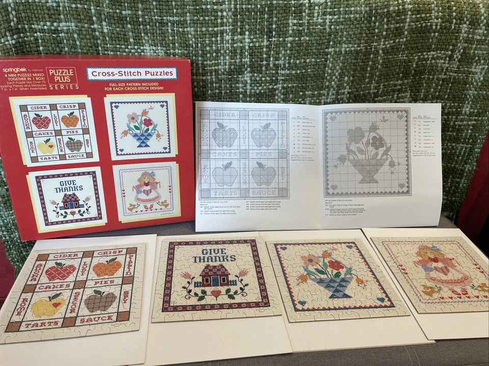 VTG Springbok Hallmark Puzzle + Jigsaw Vintage Cross Stitch 4 Mini Patterns NIB - Image 2 of 4