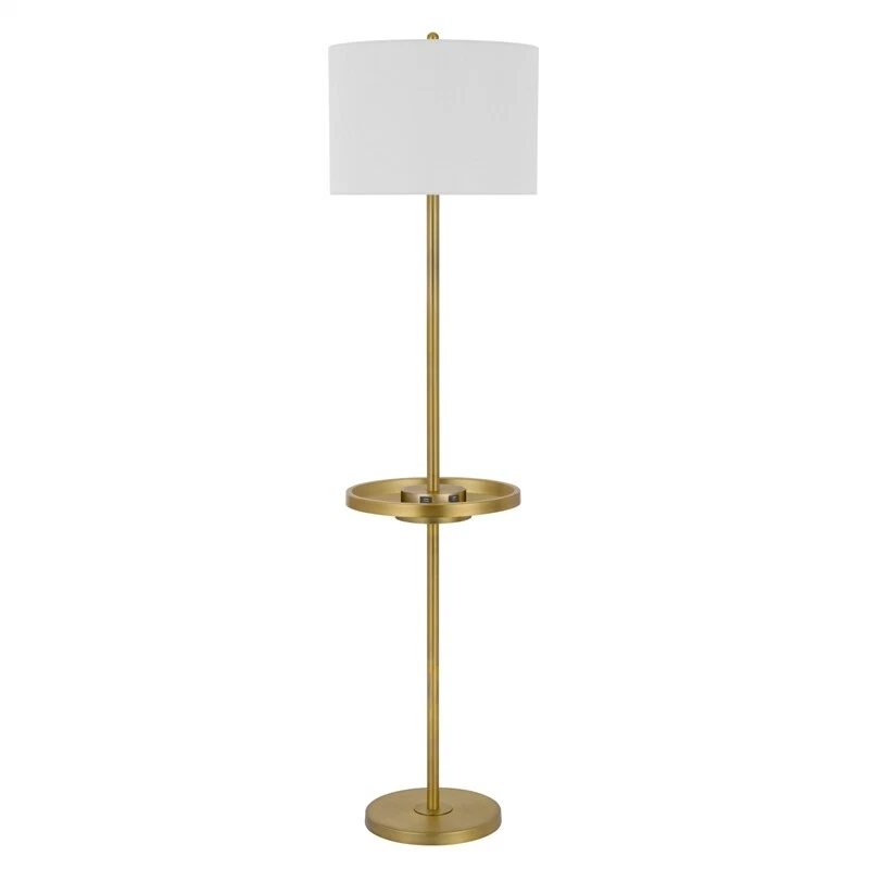 62 Inch Brass Floor Lamp Tray Dimmer 2 USB Ports Matte Gold