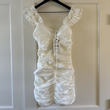 New Zara Ruched Bodycon Mini Dress Ruffled Strappy Ivory White XS