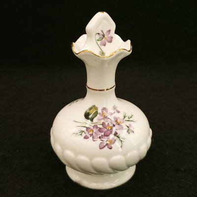 Vtg Mary Jane England Bone China White & Gold Perfume Bottle Flowers Decor