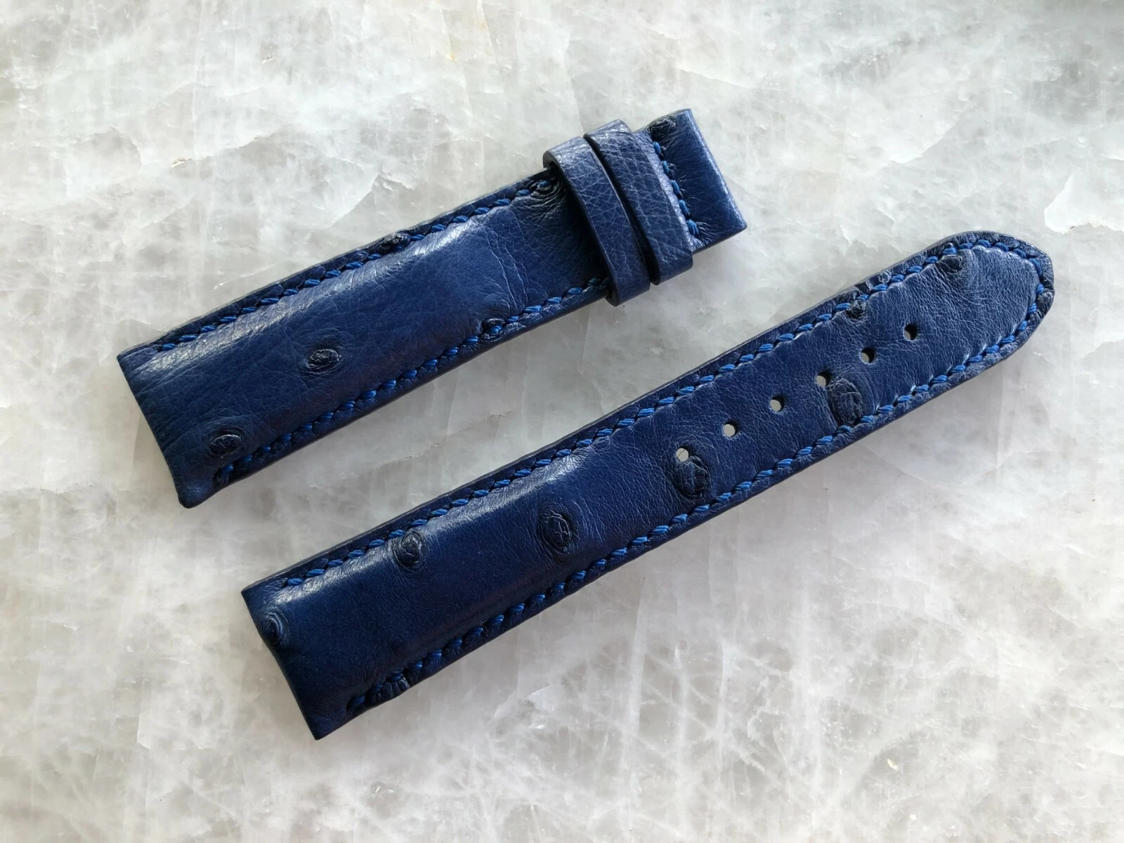 22mm/18mm Genuine Real Ostrich Leather Padded Watch Strap Band Navy Blue Color