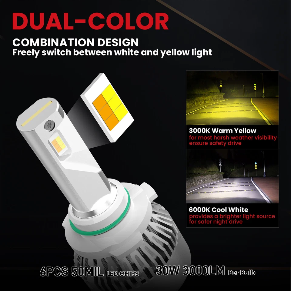 Lasfit 9140 H10 LED Driving Fog Light Bulbs Amber 3000K White 6000K Dual Color - Image 2 of 4
