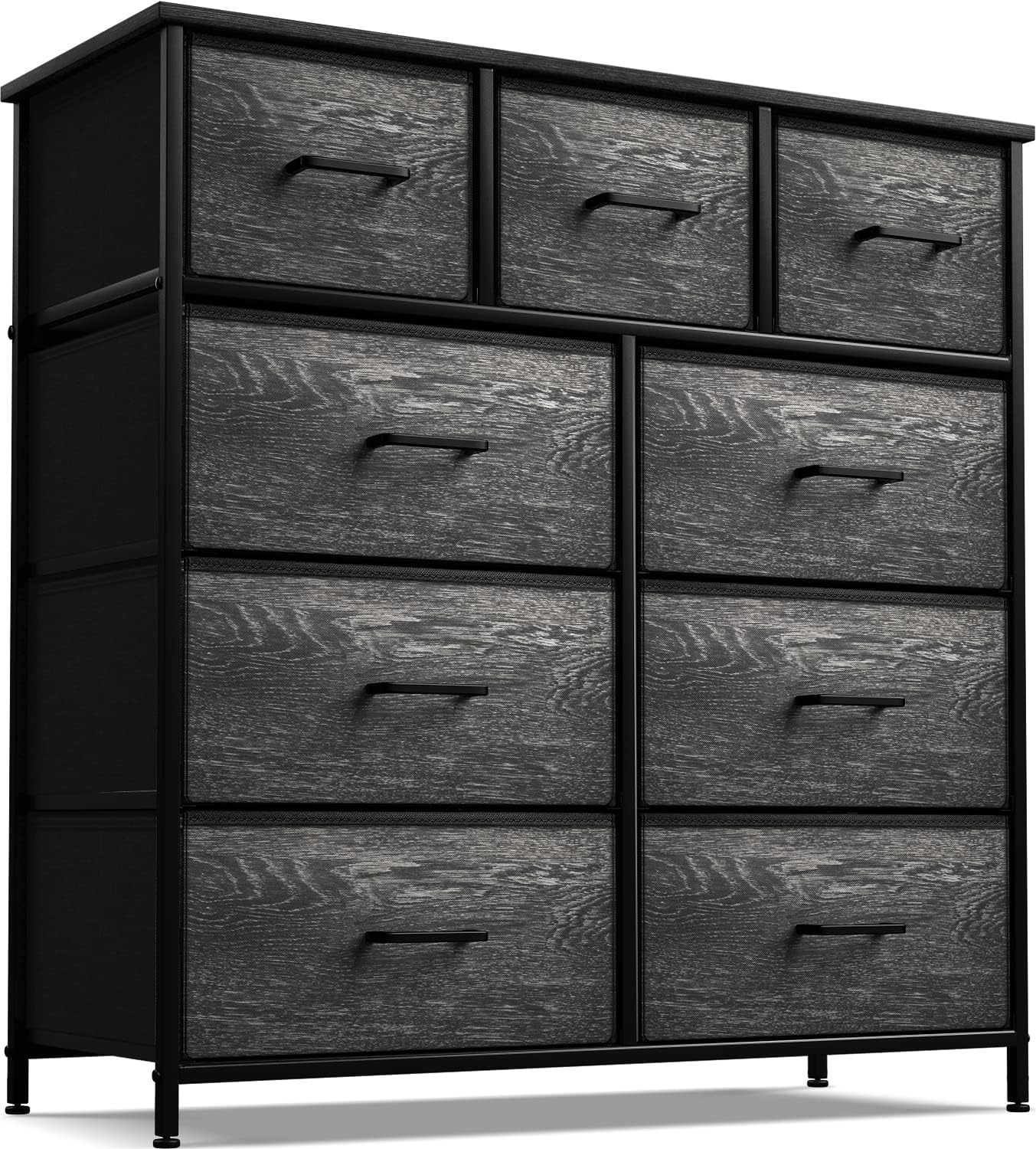Dresser with 9 Faux Wood Drawers - Storage Unit Organizer Chest for Clothes - Be