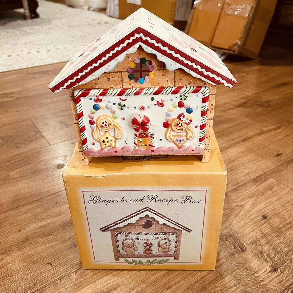 Gingerbread House Recipe Box Christmas Holiday NIB Candy Cane