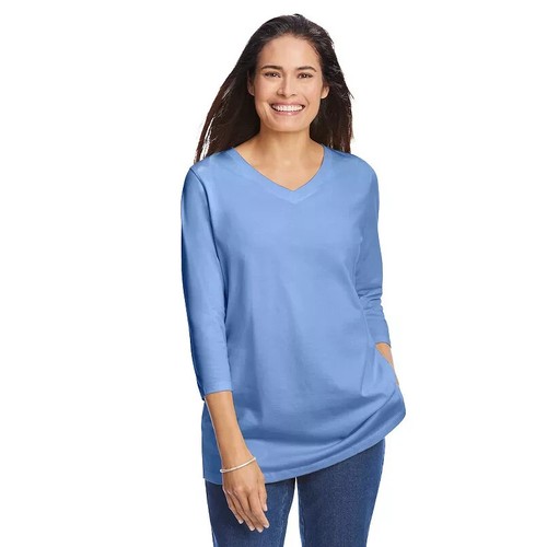 Perfektes Damen-T-Shirt mit Dreiviertelärmeln und V-Ausschnitt von Woman Within - Bild 4 von 4
