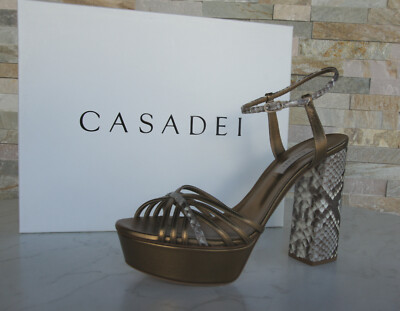 Casadei 38.5 8.5 Sandals Snake Evening Shoes Bronze New Former RRP 775 