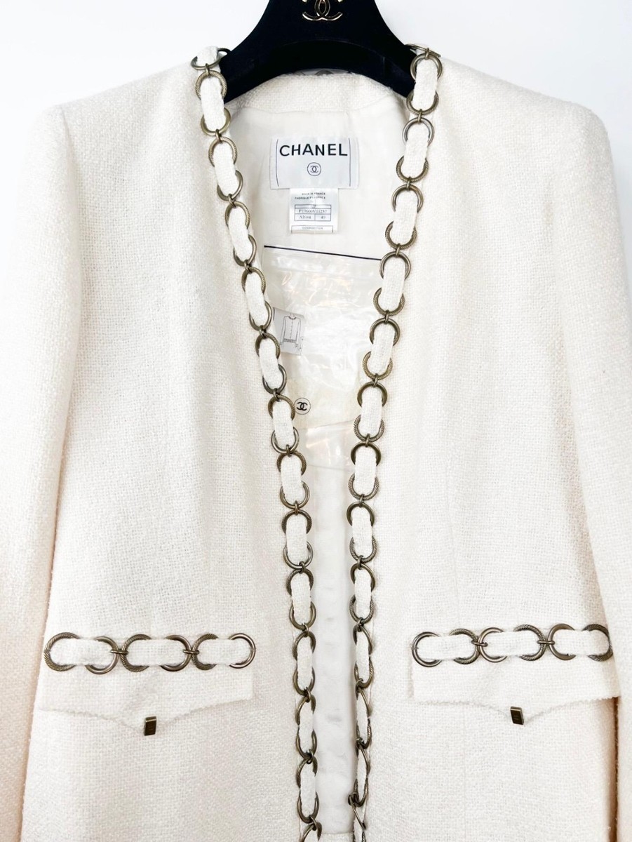10K Mint Chanel 2002 Vintage Chain White Jacket Pant Suit 10K Mint Chanel 2002 Vintage Chain White Jacket Pant Suit