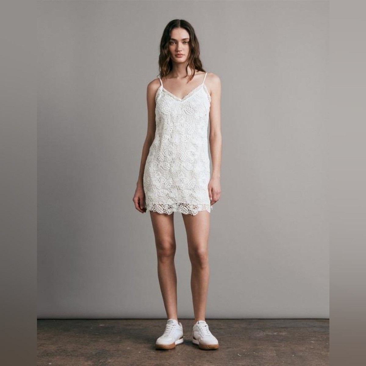 white christmas dresses Hali Frill Strap Crochet Lace Dress White