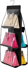 1 Black Handbag and Purse Organizer Rack Closet Display 6 Pocket Storage Hanger