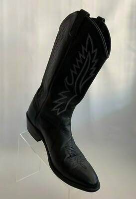 Old West Cowboy Boots Black Leather White Stitch Mid Calf  display picture 2