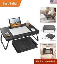 23.4" Foldable Lap Desk Bed Table with Cup Holder Tray Black