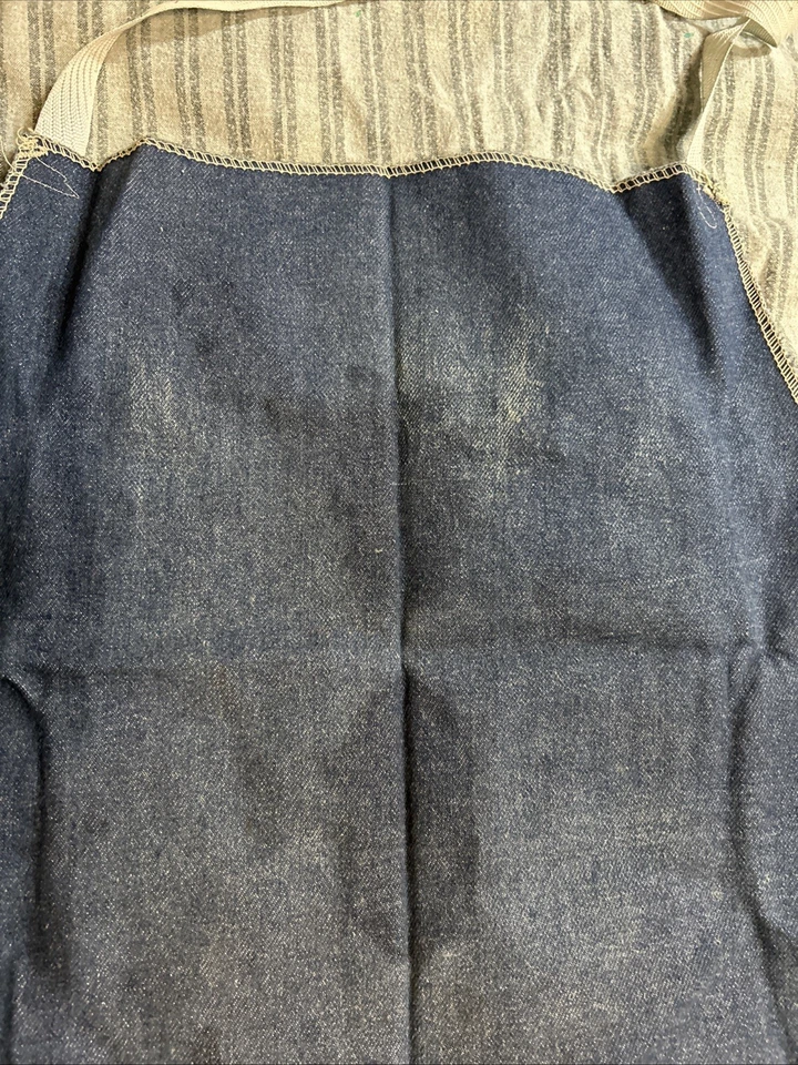 Vtg Distressed Indigo Denim Selvedge Apron Workshop WORK WEAR Pontiac Plant - Image 4 of 4