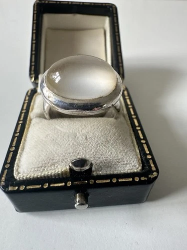 Vintage Modernist Sterling Silver Hallmarked Moonstone Ring Earrings Set