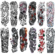 12 hojas de tatuajes temporales para brazo completo para hombres y mujeres