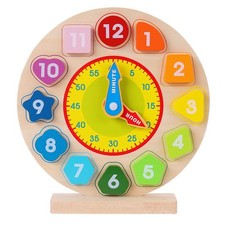 Montessori Wooden Shape Color Sorting Clock Children's Teaching Time