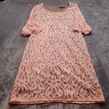 Chris McLaughlin Dress Womens Size 10 Blush Pink Lace Overlay Lined Midi