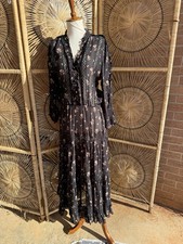 Polo Ralph Lauren Floral Lace Tiered Midi Dress Black Pink Boho Prairie Size 8