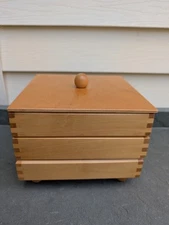 Vintage Table Top Wood Sewing Storage Box  Removable Trays – 8" x 8" x 6.5" 