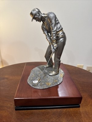 Royal Selangor Pewter Gold Plated Golf Swing Golfer Statue Sculpture Figure