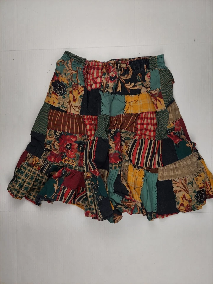 Falda hippie grande de rayón caprichosa años 90 con volantes en capas boho marrón hasta la rodilla Foto 3 de 4