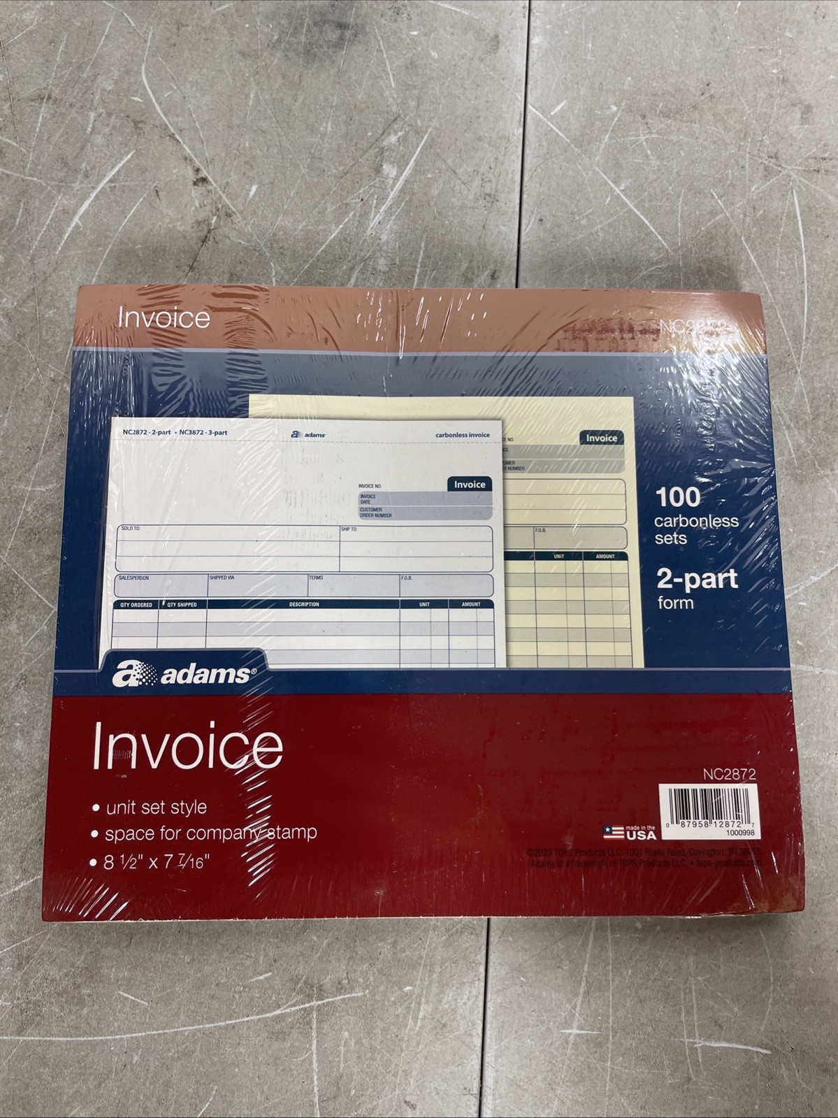 Invoice Book, 2-Part Carbonless, 8-1/2" x 7-7/16" 100 Sets per Book (NC2872) 6pk