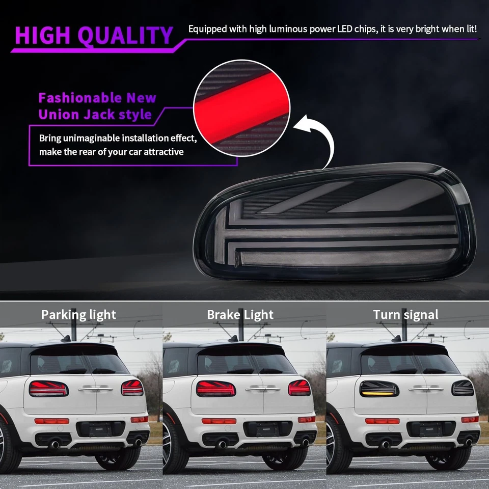 LED Tail Lights w/Animation For 2015-2023 Mini Cooper Clubman F54 Smoked Lens Foto 4 de 4