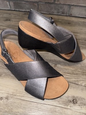 Vionic 9.5 W McKenna Metallic Back Strap Wedge Sandal Pewter NEW Comfort Shoes