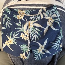 American Eagle Swim Trunks Mens M Blue Floral Tropical Drawstring Mesh Lined