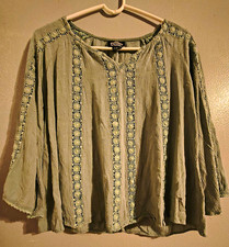 Angie Green Solid Crochet Trim V-Neck 3/4 Sle...