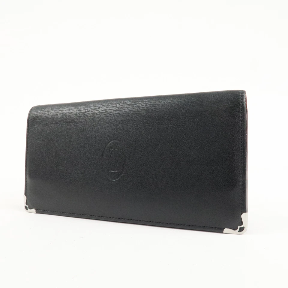 Auténtica Cartera Larga Cartier de Cuero Doble Pliegue Plateada HDW Negra Burdeos Usada Envío Gratis Foto 3 de 4