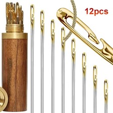 12 Pack Self-Threading Sewing Needles   Stainless Steel Darning Needles w/ Case
