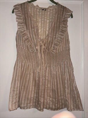 Vtg Y2K Miss Me Womens Semi Sheer Gold Threads Sz Large (runs Small) Ruffle