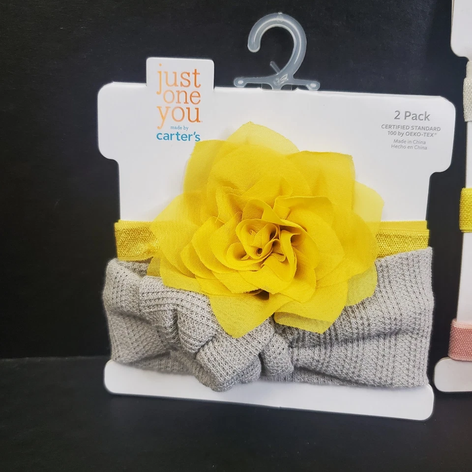 Carter's Just One You 2 Piece, 3 Pc Soft Baby Headbands ~ Yellow Flowers, Bows - Image 2 of 4