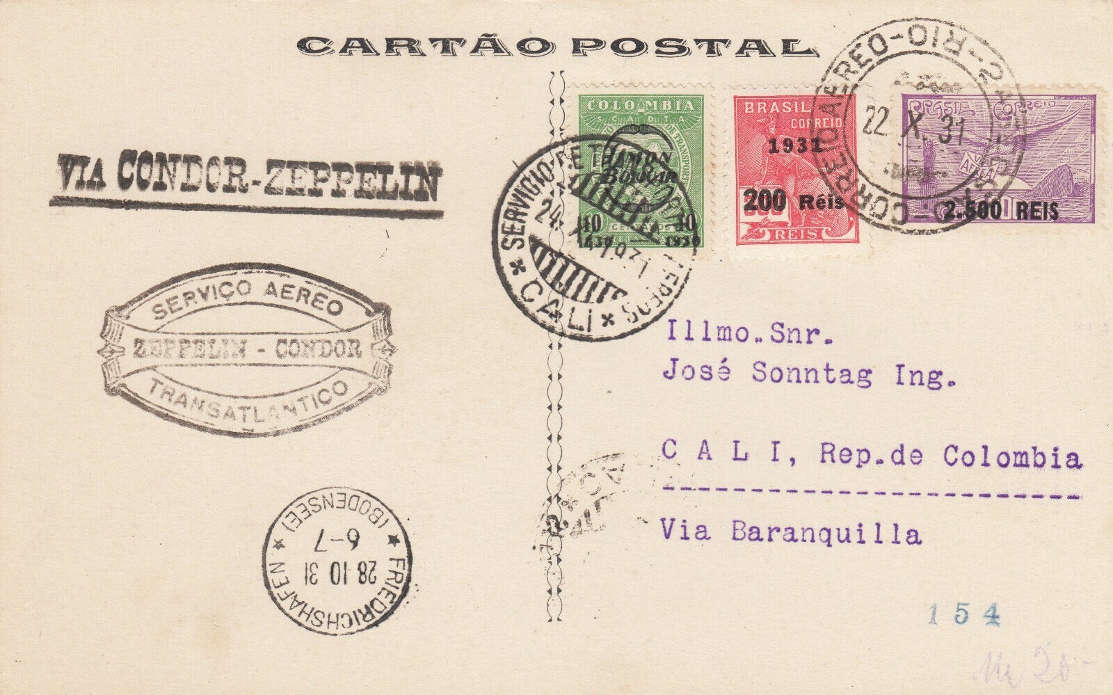 Brasil To Colombia Zeppelin Post - Sieger Number 130.C - MULTI-FRANKED & SUPERB