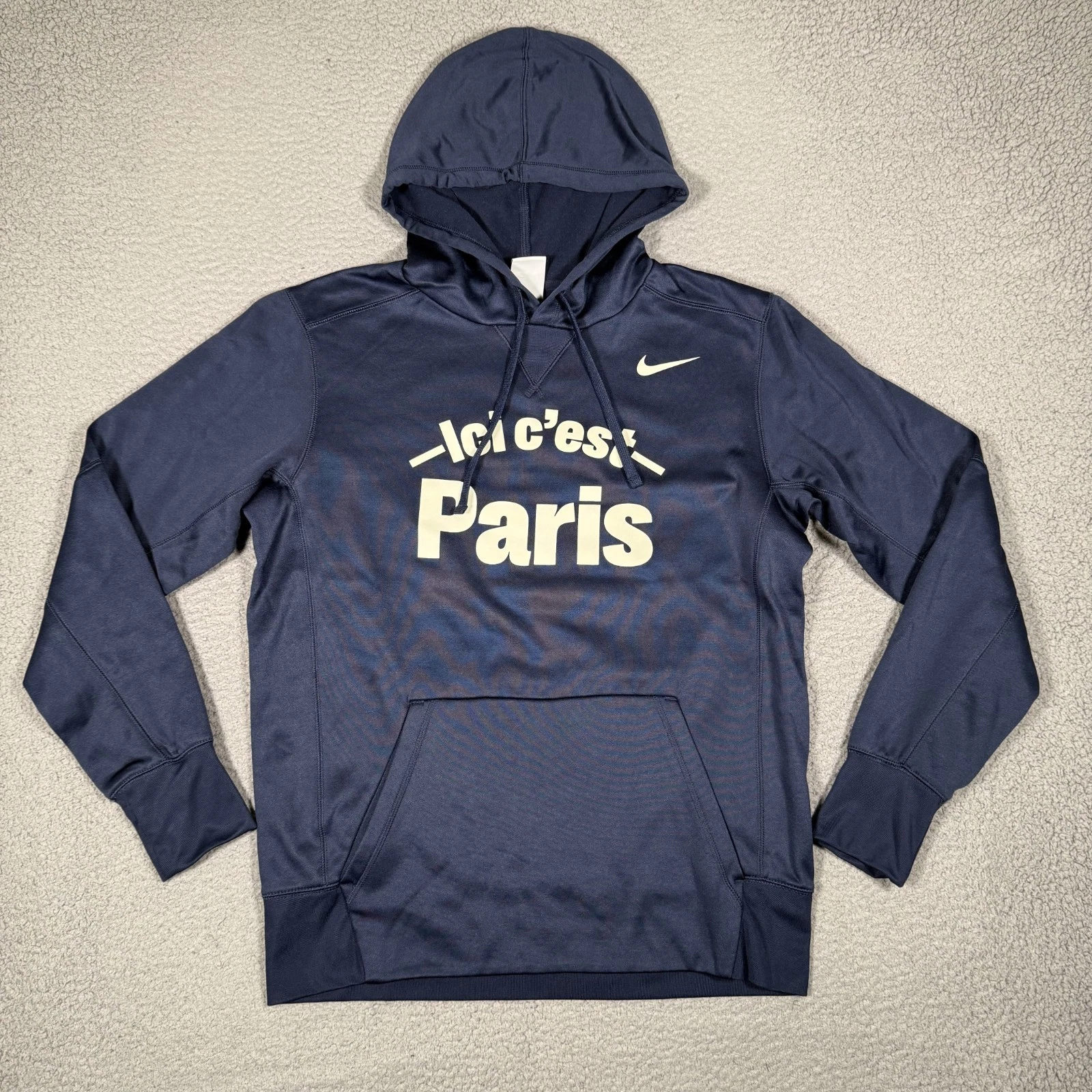 Nike Hoodie Mens Medium Blue Pullover Hoodie Casual Preppy Pockets Logo Paris