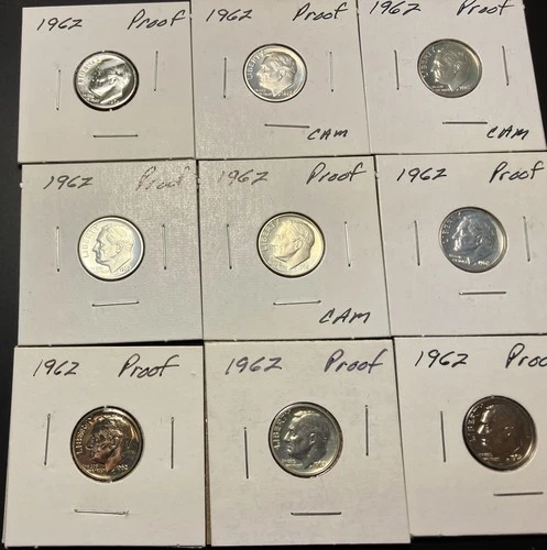 1962 Roosevelt Silver Dime Proof lot of 9 Coins