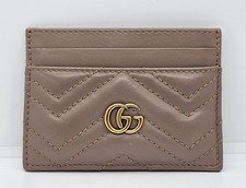 GUCCI 443127 GG Marmont TAUPE Leather Card Holder Calfskin Matelasse Wallet NICE